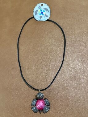 New Marble Carved Turtle Pendant Necklace on Black Cord Women’s